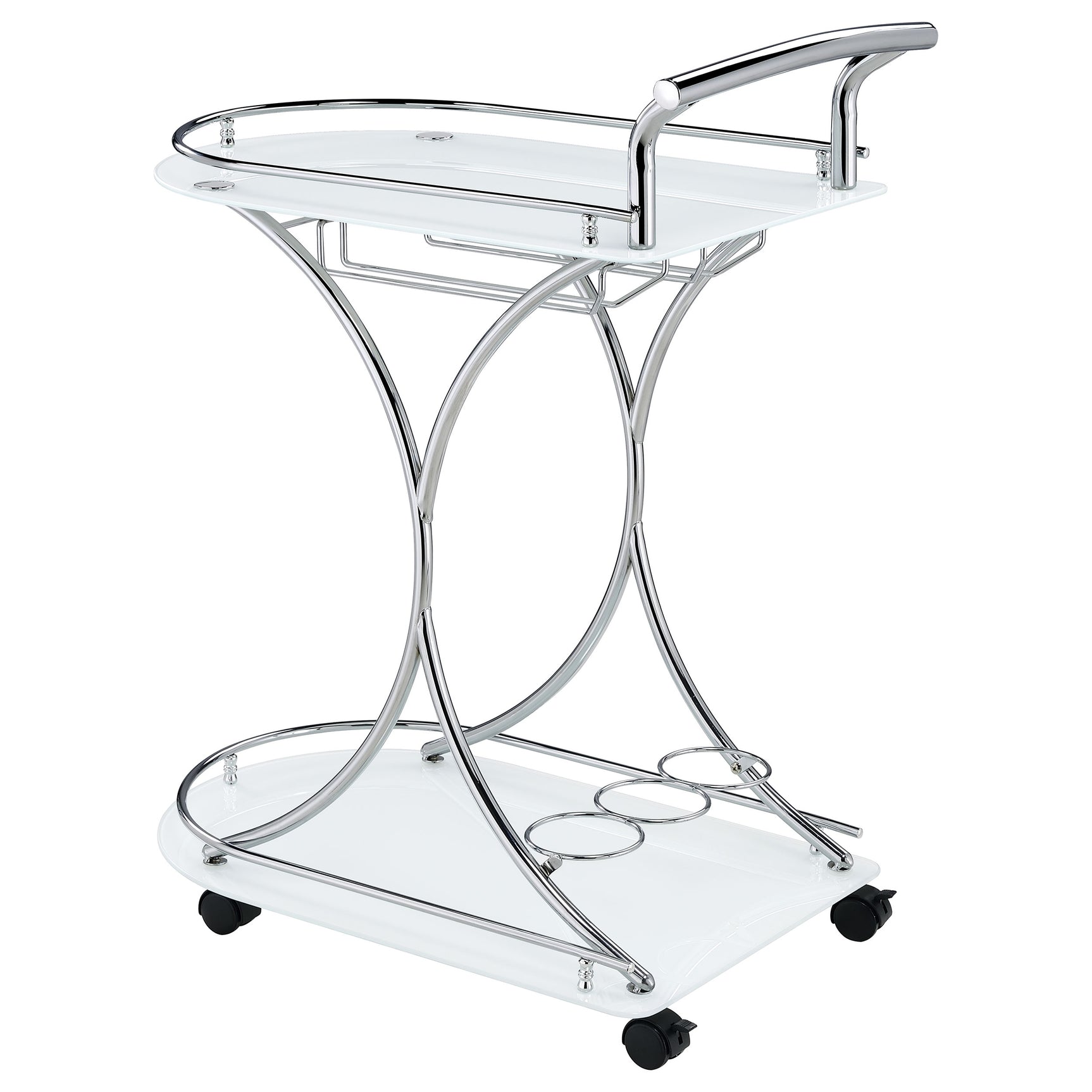 Elfman 2-tier Glass Shelf Metal Bar Cart White and Chrome - Tampa Furniture Outlet