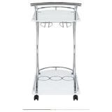 Elfman 2-tier Glass Shelf Metal Bar Cart White and Chrome - Tampa Furniture Outlet