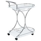 Elfman 2-tier Glass Shelf Metal Bar Cart White and Chrome - Tampa Furniture Outlet
