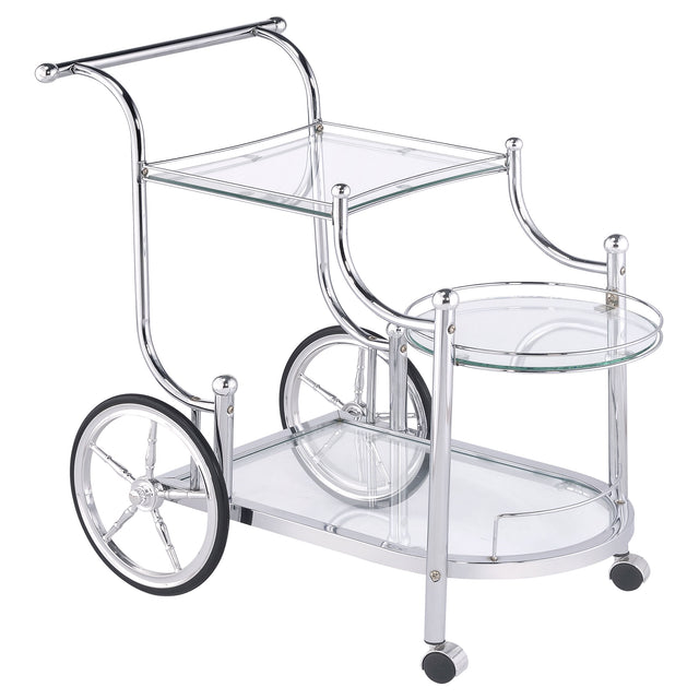 Tampa Furniture Outlet - Coaster - Sarandon 3-tier Glass Shelf Metal Bar Cart Chrome - 910076