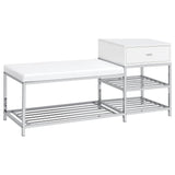 Tampa Furniture Outlet - Coaster - Siega 1-Drawer Shoe Storage Entryway Bench White High Gloss and Chrome - 910223