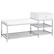 Tampa Furniture Outlet - Coaster - Siega 1-Drawer Shoe Storage Entryway Bench White High Gloss and Chrome - 910223