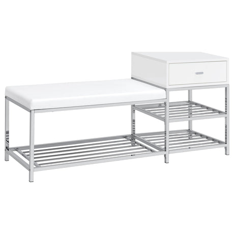 Tampa Furniture Outlet - Coaster - Siega 1-Drawer Shoe Storage Entryway Bench White High Gloss and Chrome - 910223