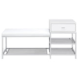 Siega 1-Drawer Shoe Storage Entryway Bench White High Gloss and Chrome