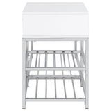 Siega 1-Drawer Shoe Storage Entryway Bench White High Gloss and Chrome