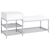 Siega 1-Drawer Shoe Storage Entryway Bench White High Gloss and Chrome