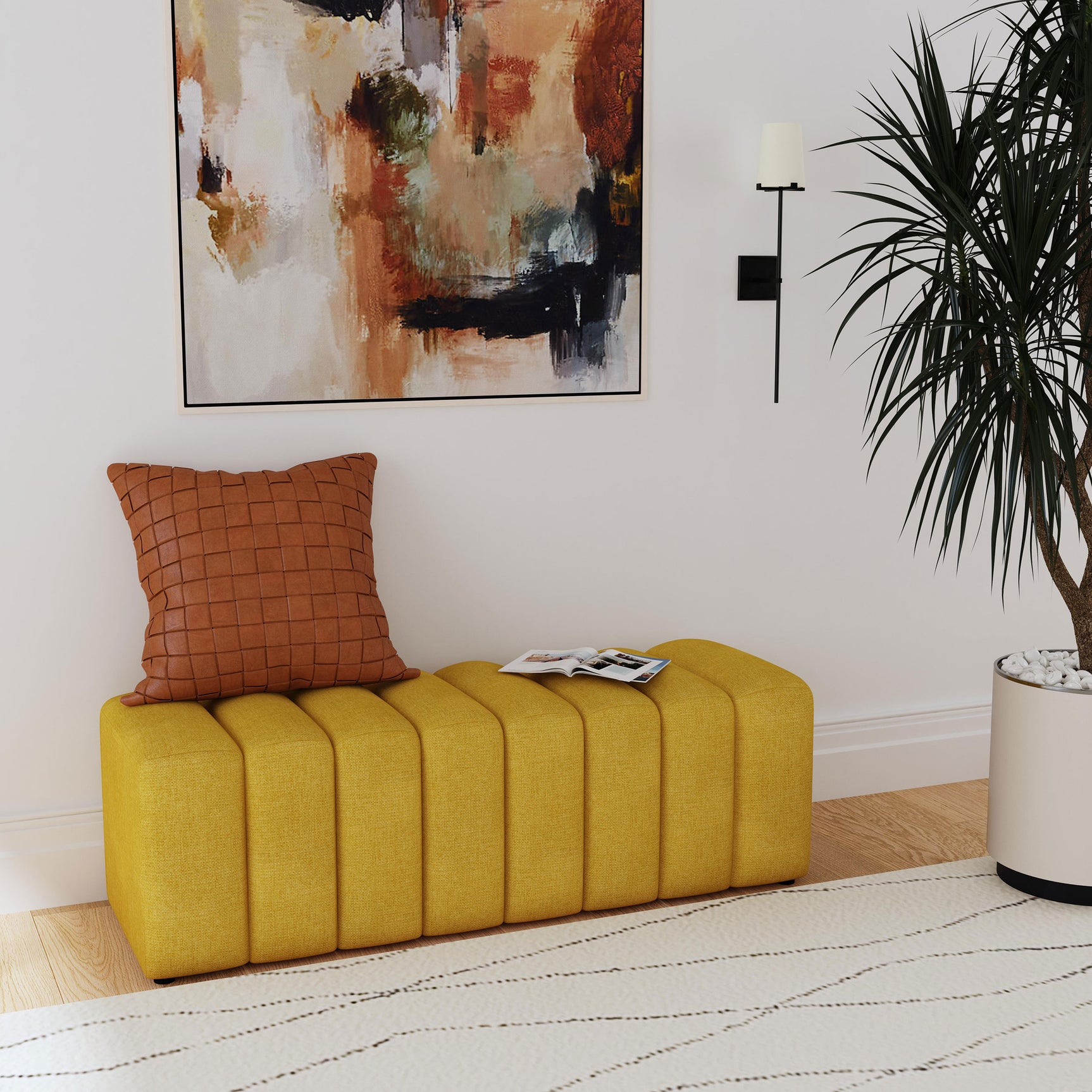 Summer Fabric Upholstered Tufted Accent Bench Mustard Yellow - Tampa Furniture Outlet