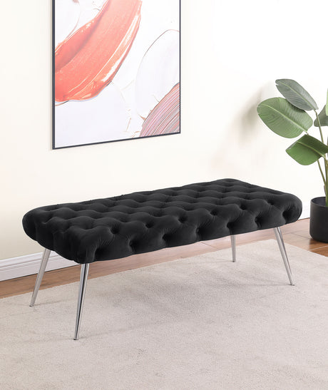 Ella Upholstered Tufted Bench Stainless Steel Legs Black - Tampa Furniture Outlet