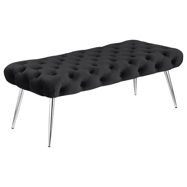 Tampa Furniture Outlet - Coaster - Ella Upholstered Tufted Bench Stainless Steel Legs Black - 910333