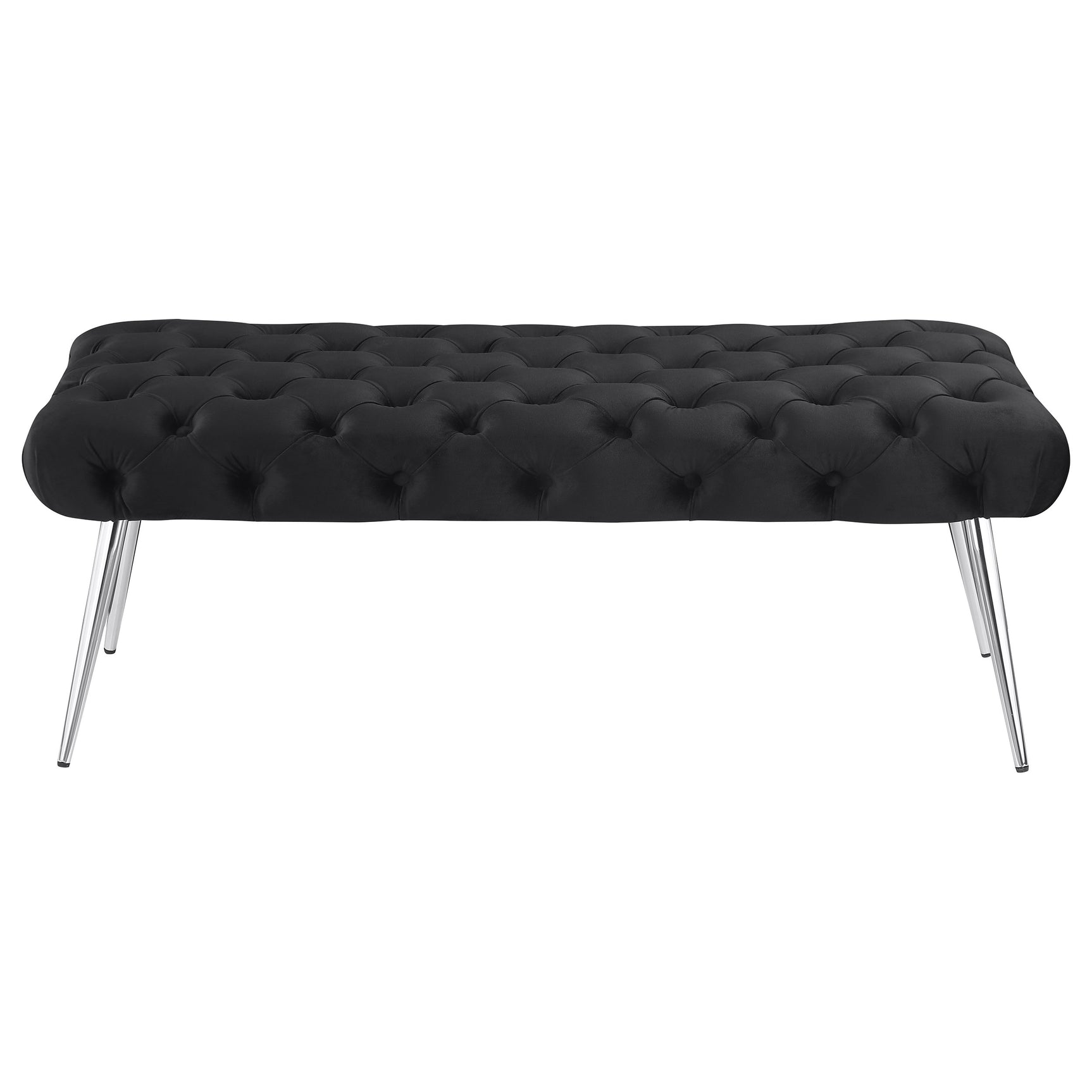 Ella Upholstered Tufted Bench Stainless Steel Legs Black - Tampa Furniture Outlet