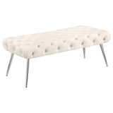 Tampa Furniture Outlet - Coaster - Ella Upholstered Tufted Bench Stainless Steel Legs Ivory - 910334