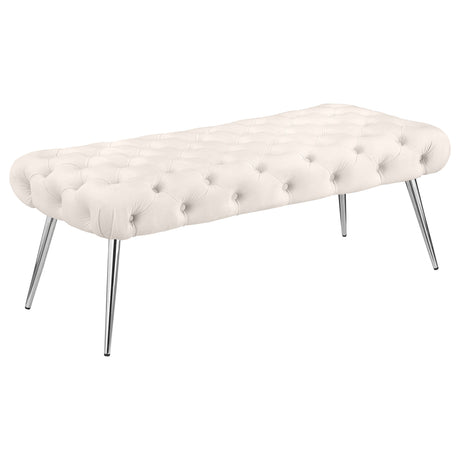 Tampa Furniture Outlet - Coaster - Ella Upholstered Tufted Bench Stainless Steel Legs Ivory - 910334