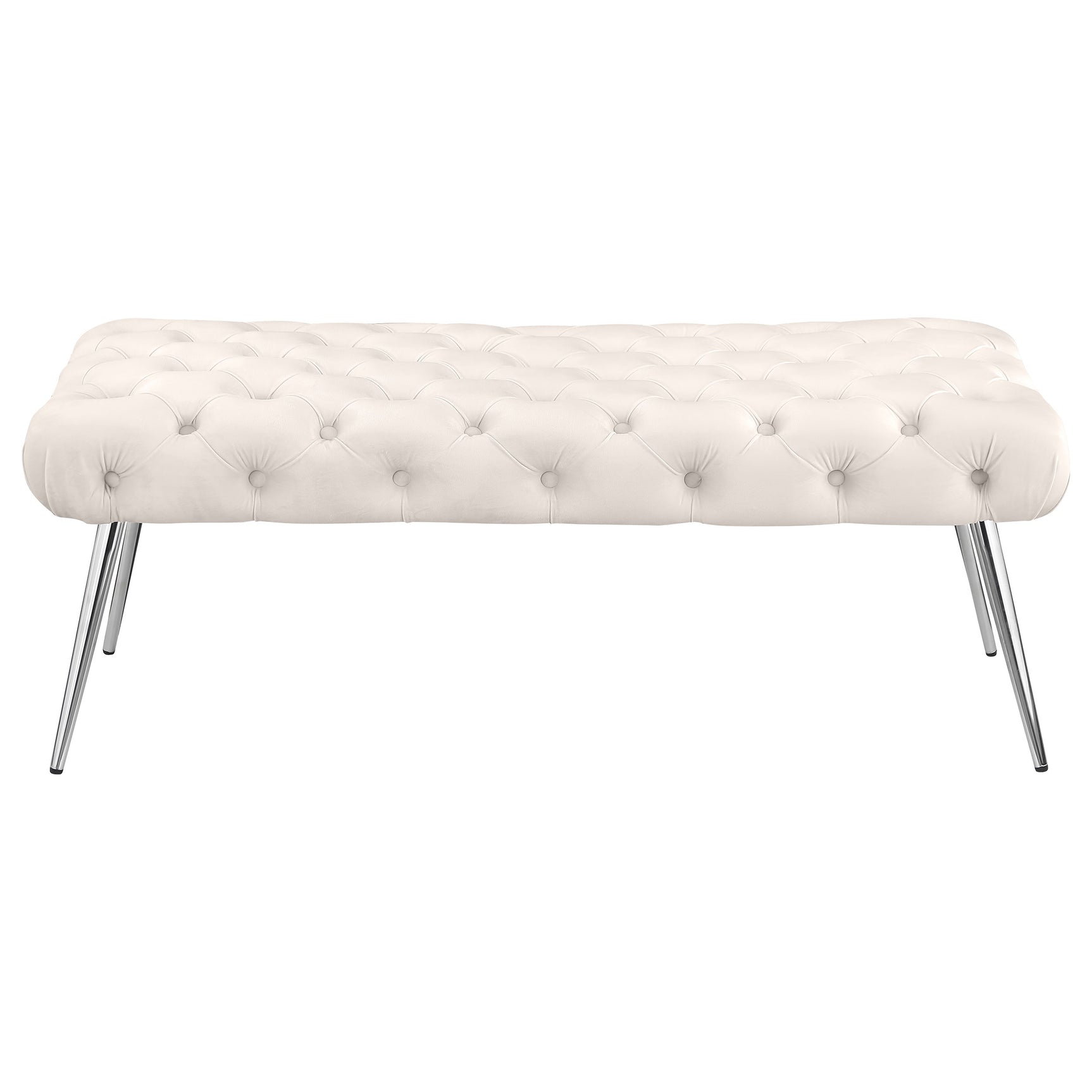 Ella Upholstered Tufted Bench Stainless Steel Legs Ivory - Tampa Furniture Outlet