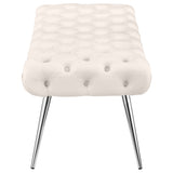 Ella Upholstered Tufted Bench Stainless Steel Legs Ivory - Tampa Furniture Outlet