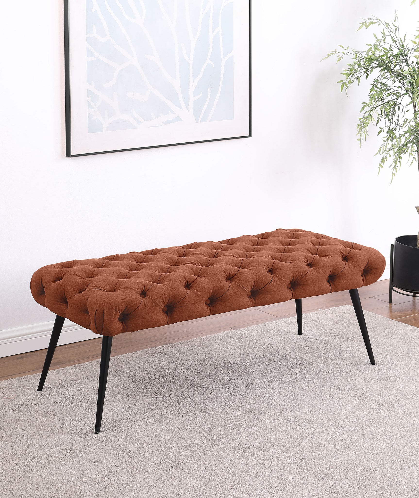 Ella Upholstered Tufted Bench Metal Legs Rust - Tampa Furniture Outlet