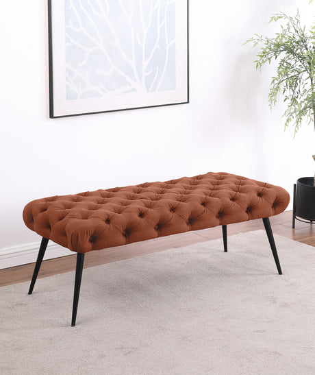 Ella Upholstered Tufted Bench Metal Legs Rust - Tampa Furniture Outlet