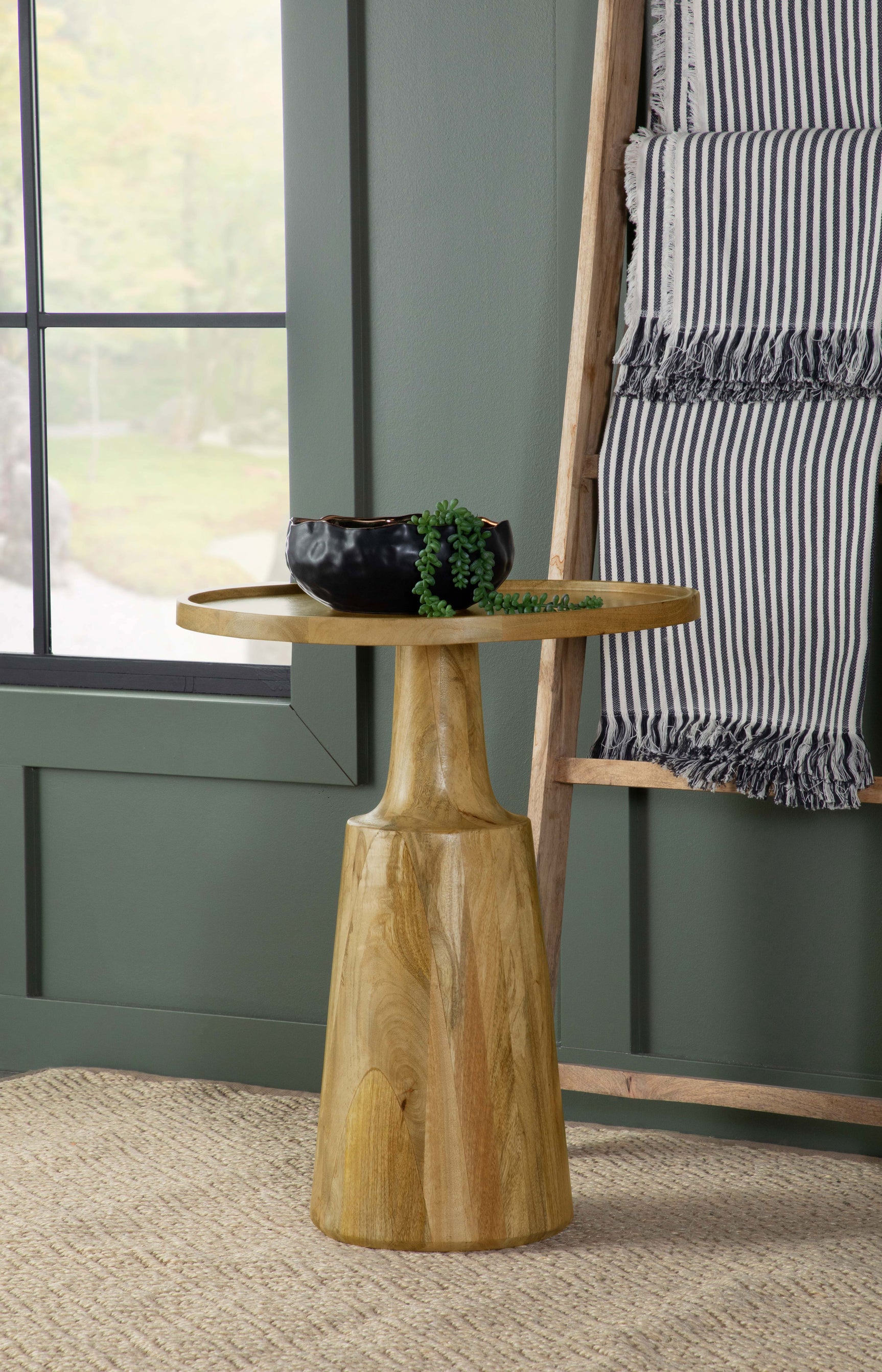 Ixia Round Solid Mango Wood Accent Side Table Natural - Tampa Furniture Outlet