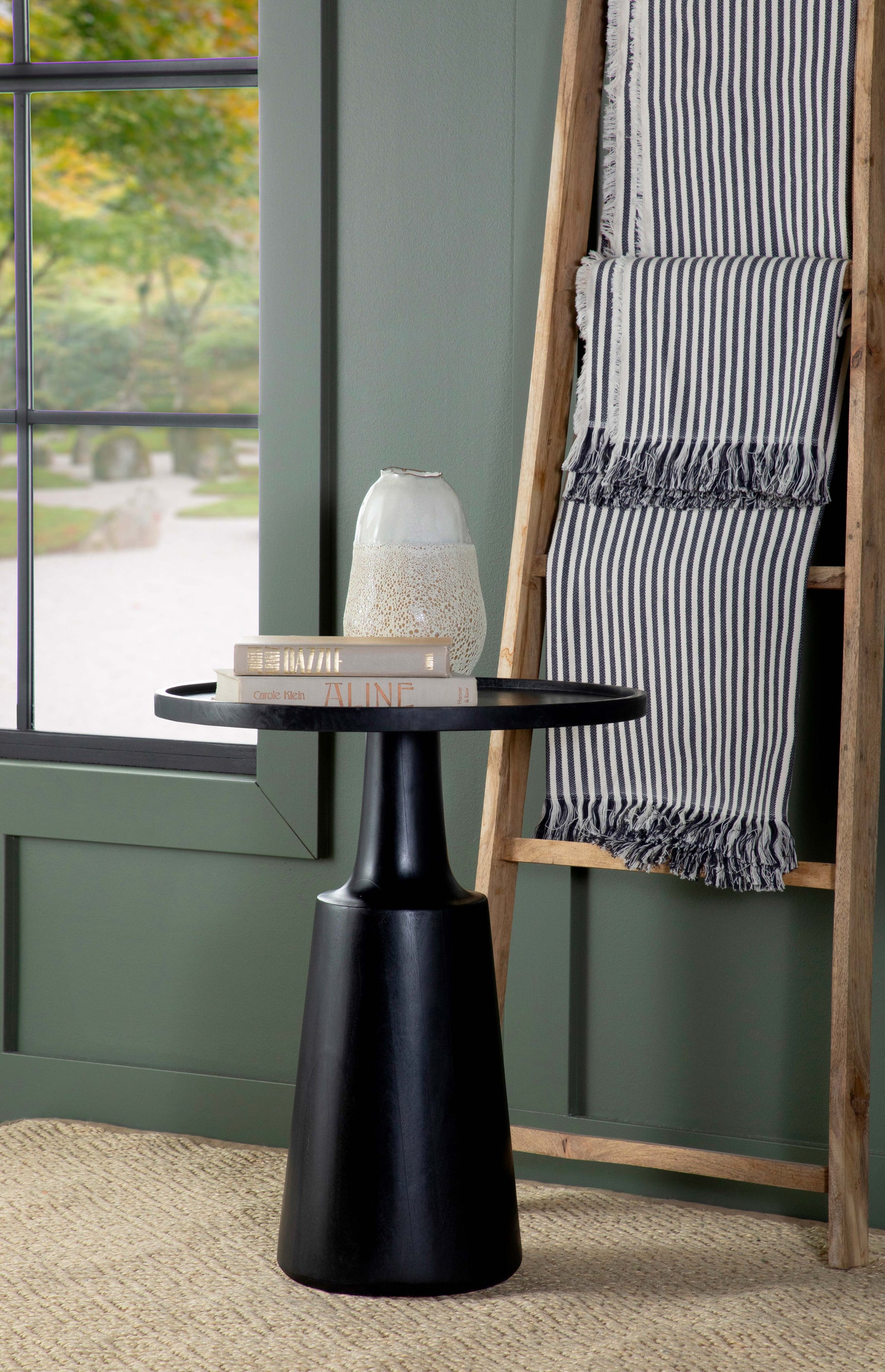 Ixia Round Solid Mango Wood Accent Side Table Black Stain - Tampa Furniture Outlet