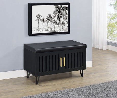 Brixton 2-door Padded Entryway Shoe Storage Bench Black - Tampa Furniture Outlet