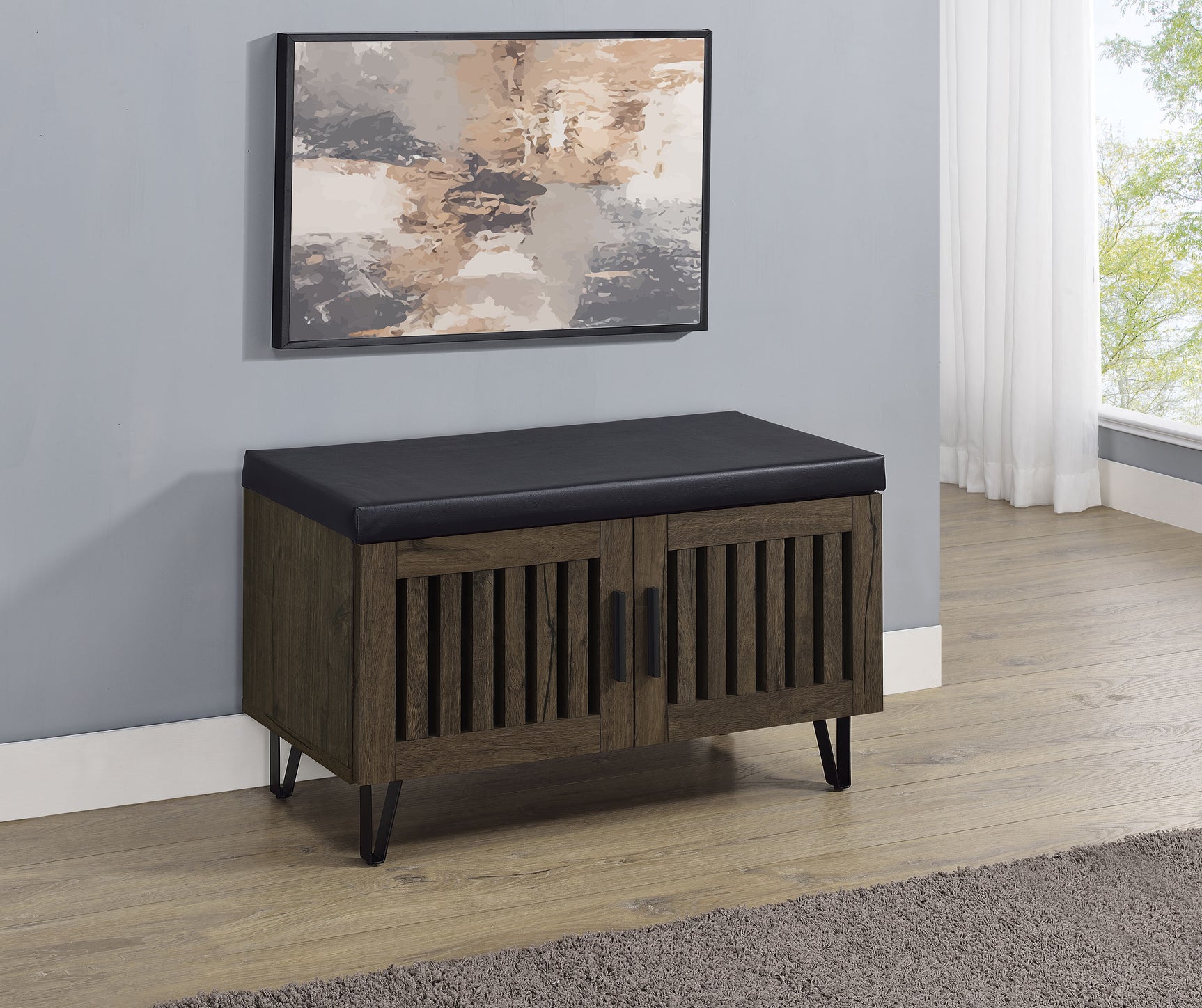 Brixton 2-door Padded Entryway Shoe Storage Bench Smoked Oak - Tampa Furniture Outlet