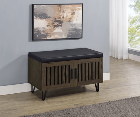Brixton 2-door Padded Entryway Shoe Storage Bench Smoked Oak - Tampa Furniture Outlet