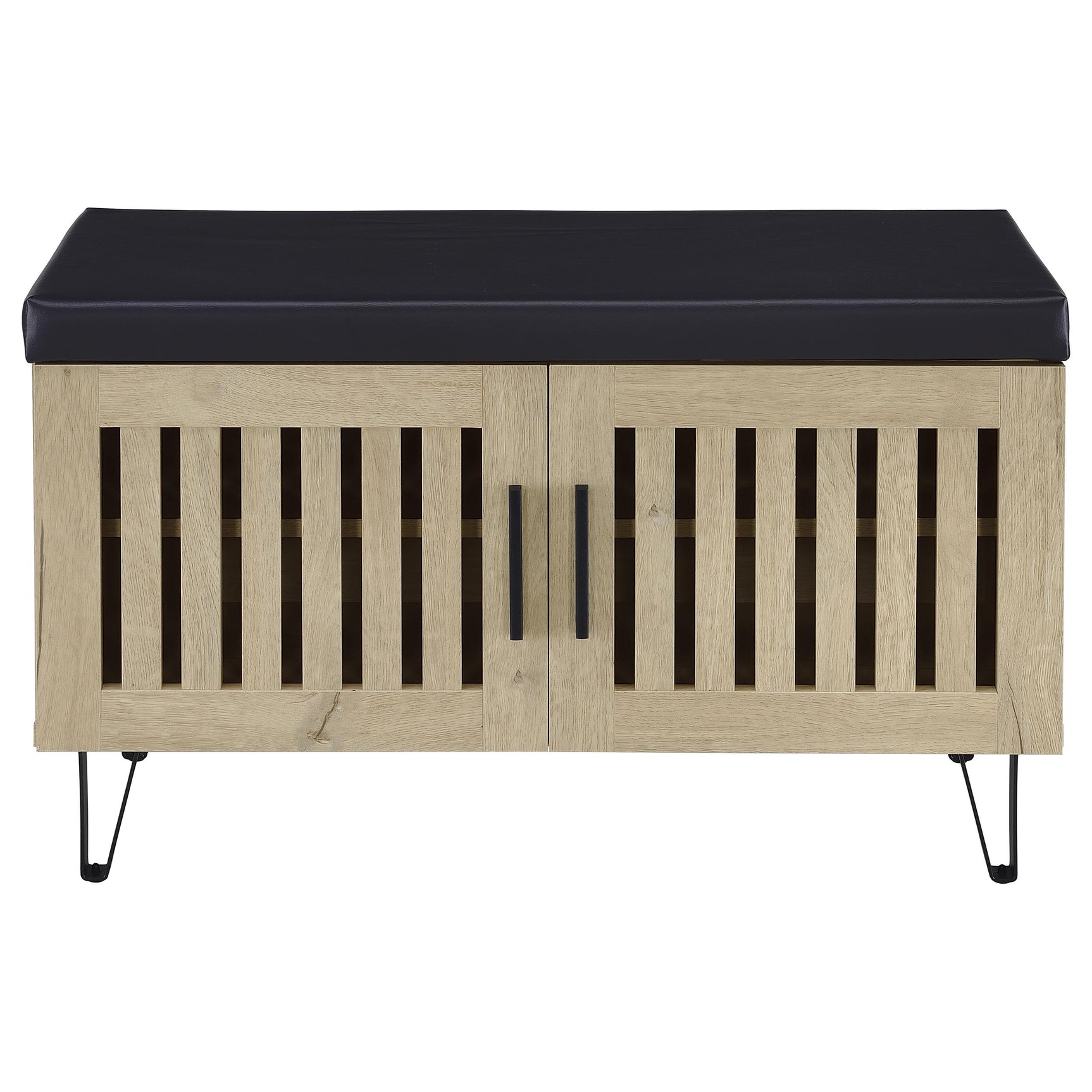 Brixton 2-door Padded Entryway Shoe Storage Bench White Oak - Tampa Furniture Outlet