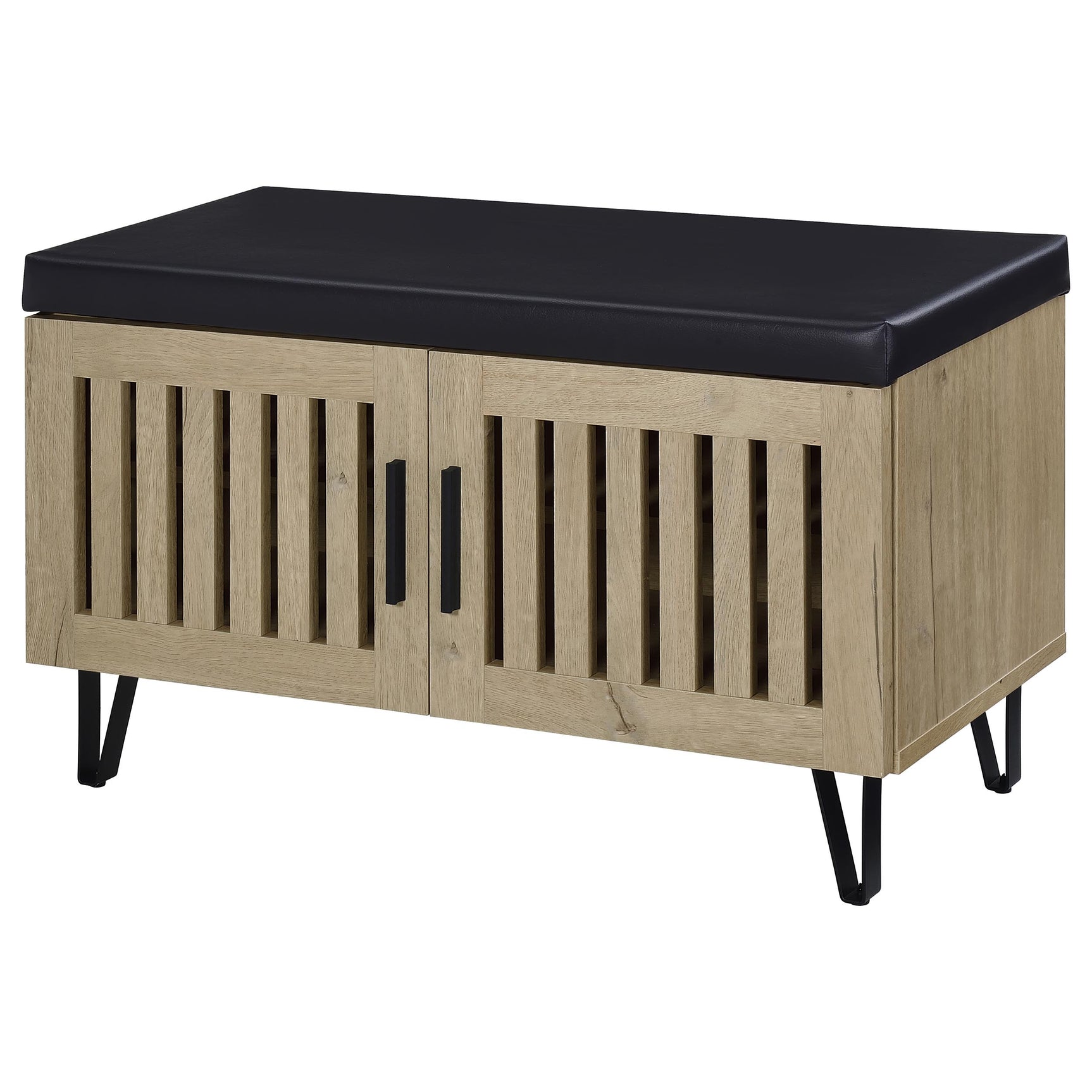 Brixton 2-door Padded Entryway Shoe Storage Bench White Oak - Tampa Furniture Outlet