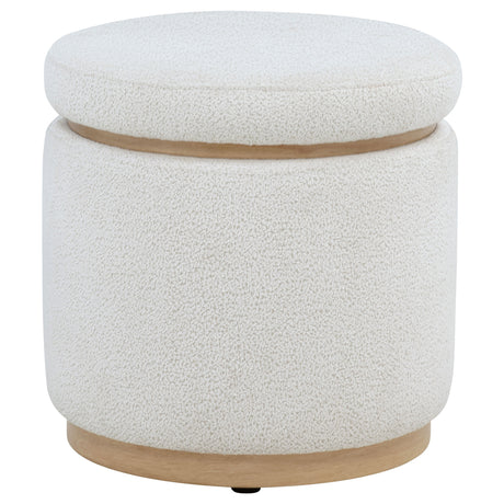 Tampa Furniture Outlet - Coaster - Remuda Boucle Upholstered Round Storage Ottoman Ivory - 915423