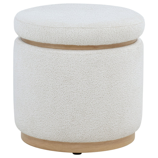 Tampa Furniture Outlet - Coaster - Remuda Boucle Upholstered Round Storage Ottoman Ivory - 915423