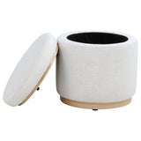 Remuda Boucle Upholstered Round Storage Ottoman Ivory