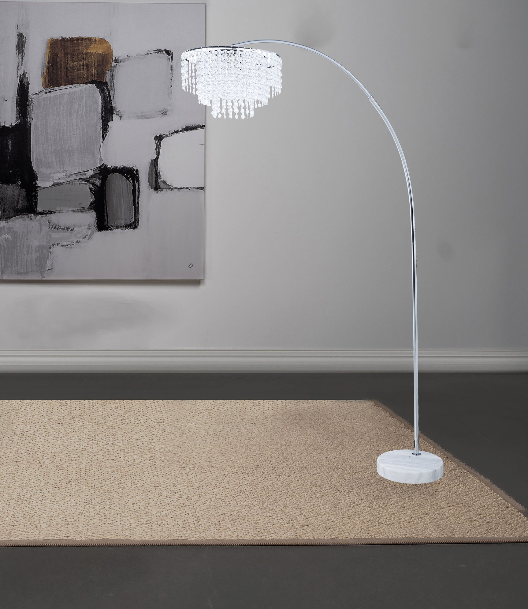 Shirley 86-inch Hanging Crystal Arc Metal Floor Lamp Chrome - Tampa Furniture Outlet