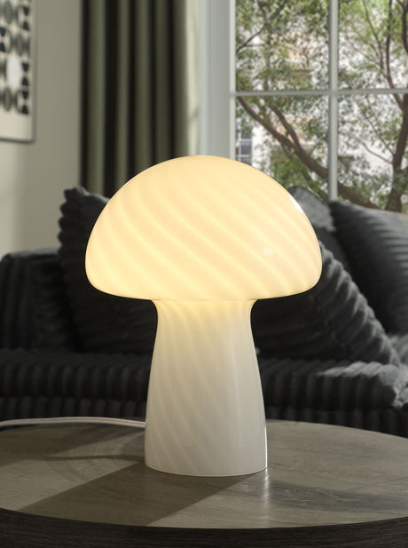 Kanaby Mushroom Shaped Glass Bedside Table Lamp White - Tampa Furniture Outlet