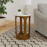 Berkeley Round Marble Top Side Table White and Brown - Tampa Furniture Outlet