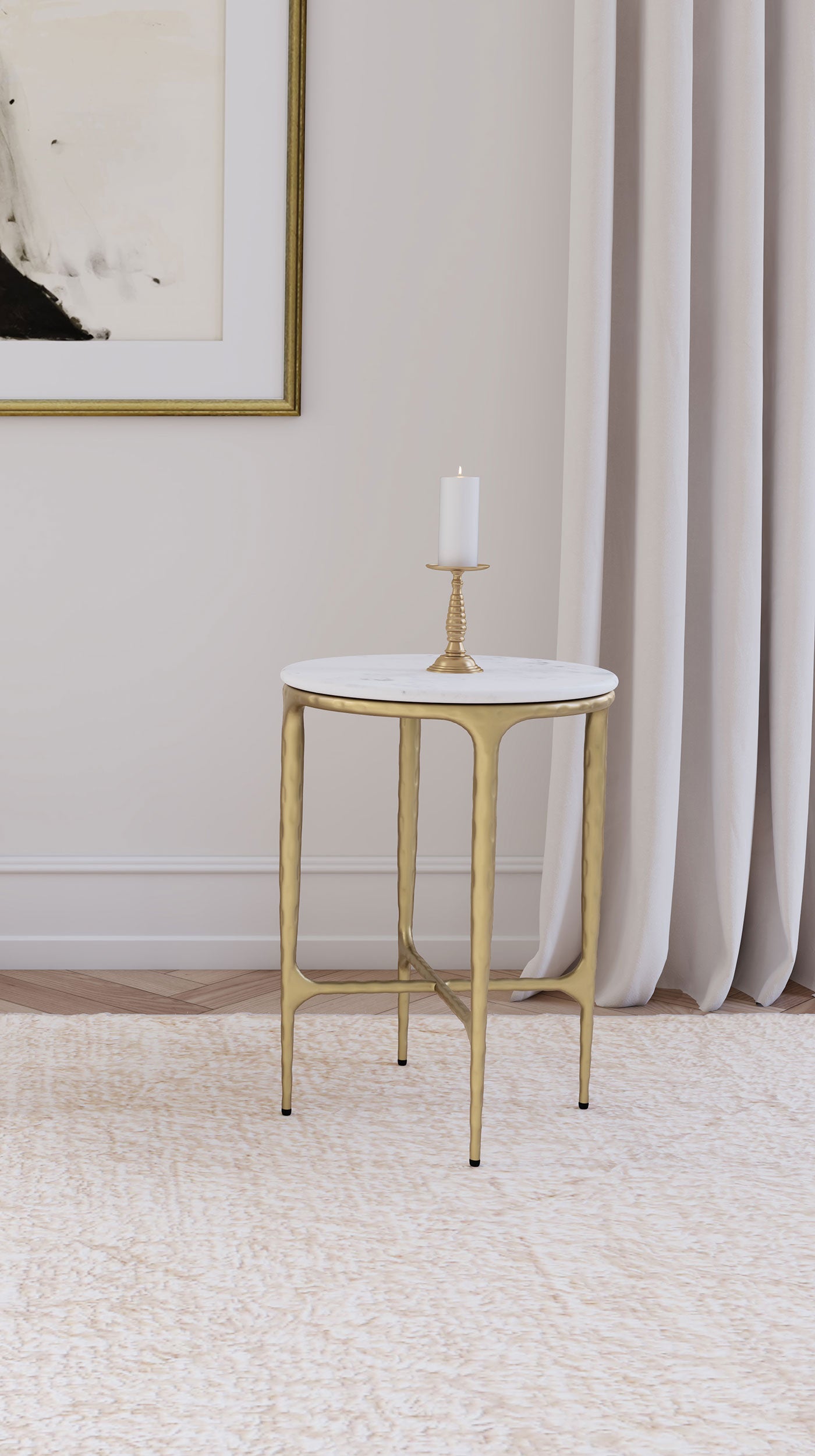 Baldwin Round Marble Top Side Table White and Gold - Tampa Furniture Outlet