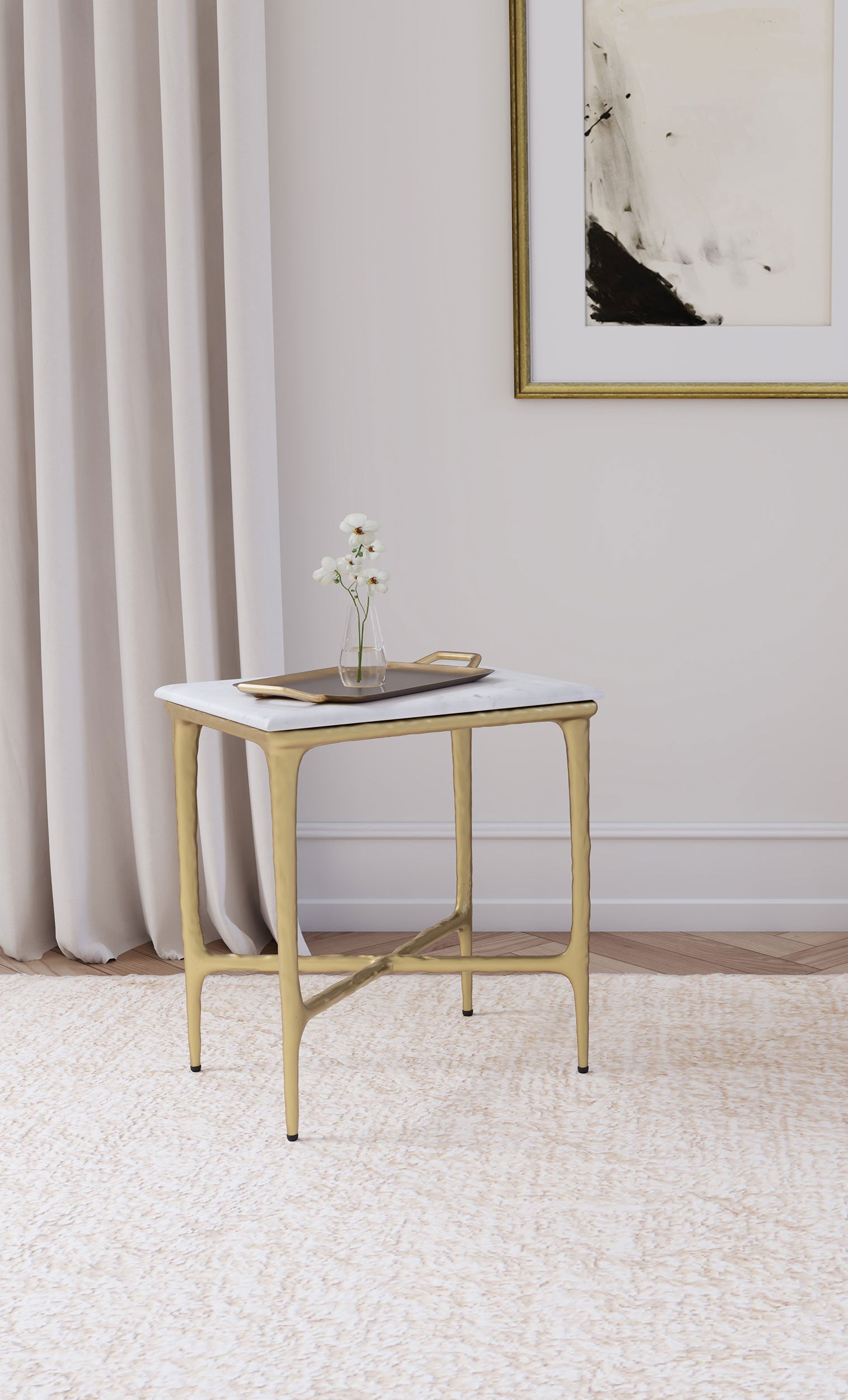 Baldwin Rectangular Marble Top Side Table White and Gold - Tampa Furniture Outlet