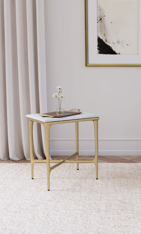 Baldwin Rectangular Marble Top Side Table White and Gold - Tampa Furniture Outlet