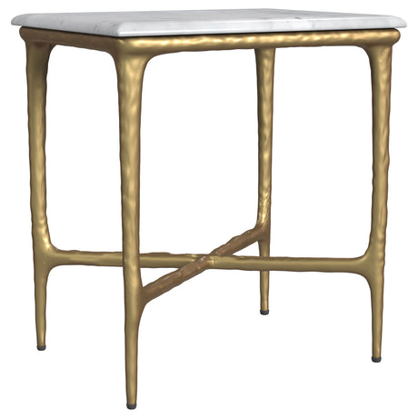 Tampa Furniture Outlet - Coaster - Baldwin Rectangular Marble Top Side Table White and Gold - 930091