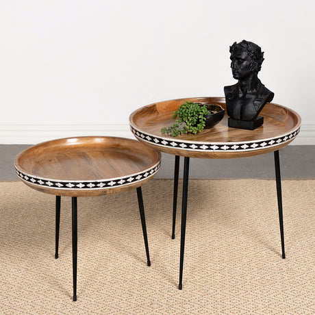 Ollie 2-piece Solid Wood Bone Inlay Nesting Table Natural - Tampa Furniture Outlet