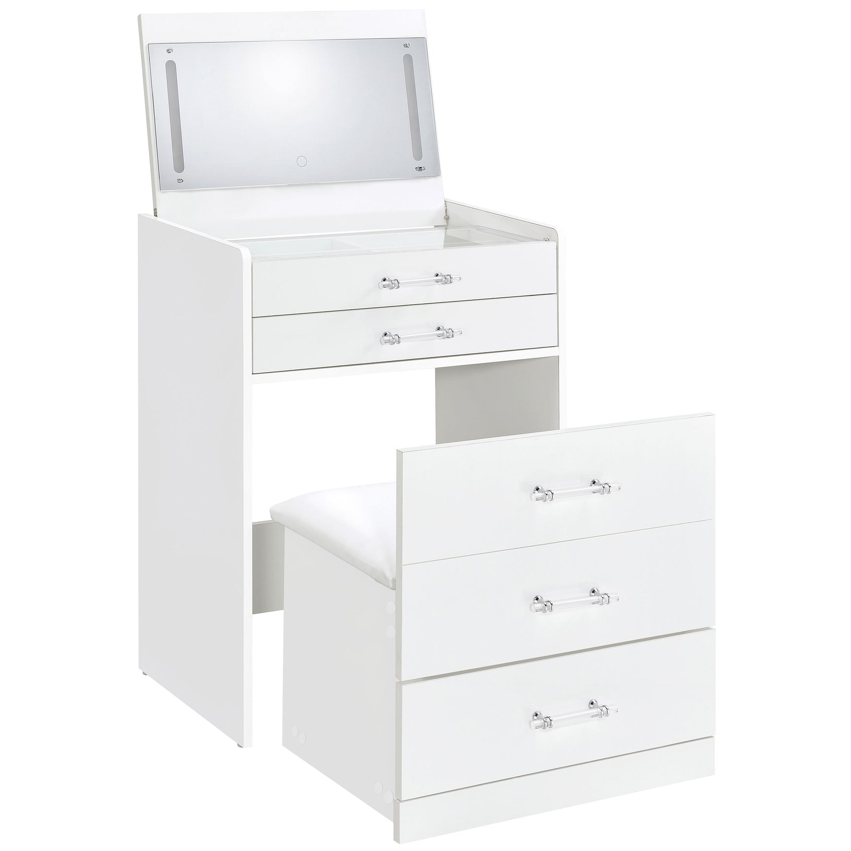 Tampa Furniture Outlet - Coaster - Danbury 3-drawer Makeup Vanity & Stool Set White High Gloss - 930208