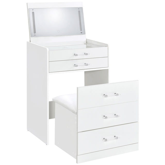 Tampa Furniture Outlet - Coaster - Danbury 3-drawer Makeup Vanity & Stool Set White High Gloss - 930208