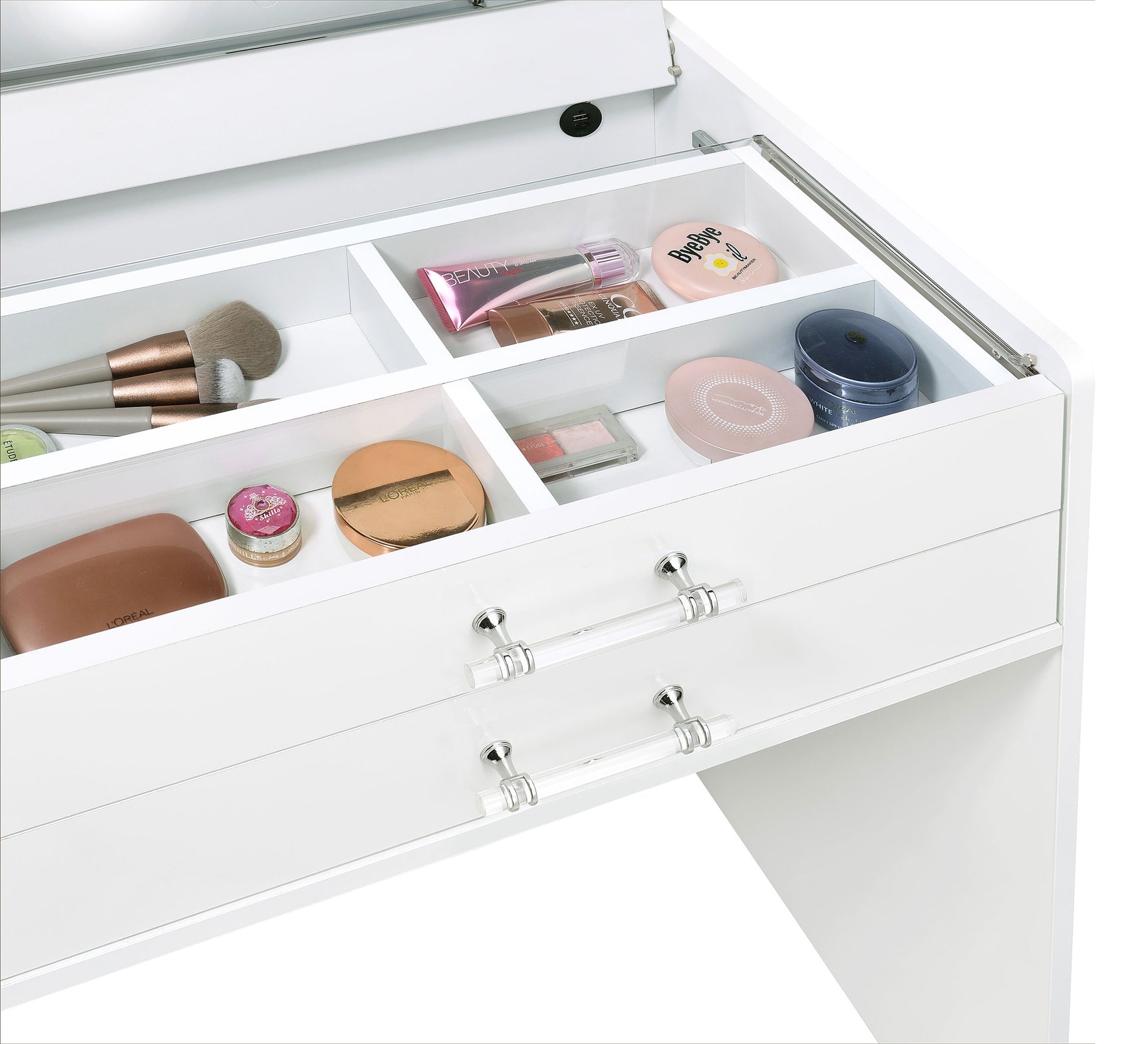 Danbury 3-drawer Makeup Vanity & Stool Set White High Gloss - Tampa Furniture Outlet