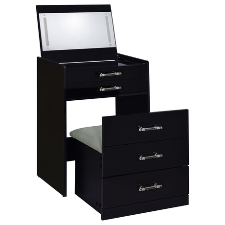 Tampa Furniture Outlet - Coaster - Danbury 3-drawer Makeup Vanity & Stool Set Black High Gloss - 930209