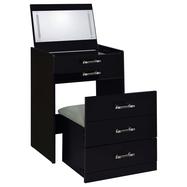 Tampa Furniture Outlet - Coaster - Danbury 3-drawer Makeup Vanity & Stool Set Black High Gloss - 930209