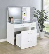 Flora 2-drawer Vanity Set with LED Mirror White High Gloss - Tampa Furniture Outlet