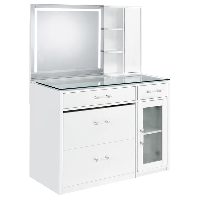 Tampa Furniture Outlet - Coaster - Flora 2-drawer Vanity Set with LED Mirror White High Gloss - 930218