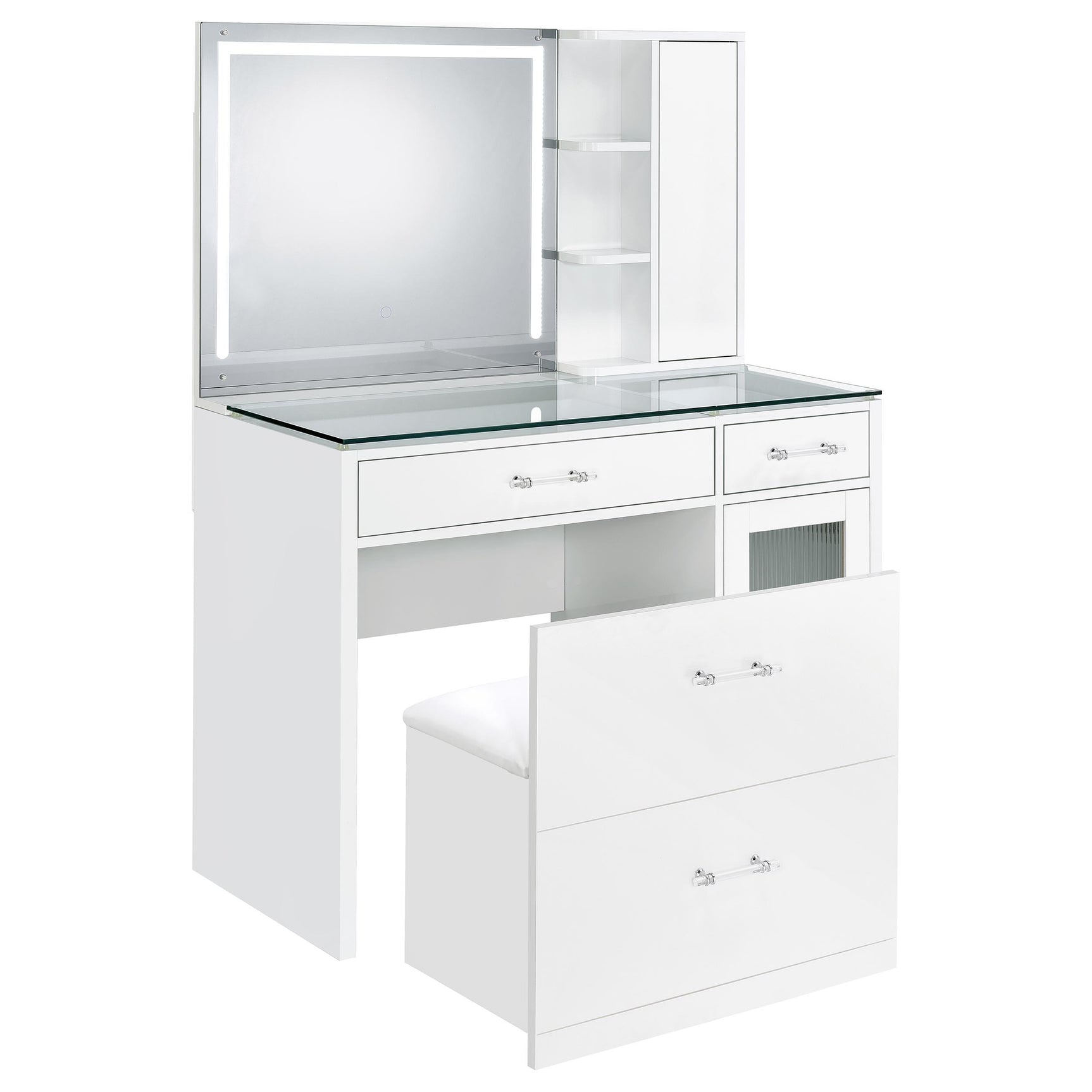 Flora 2-drawer Vanity Set with LED Mirror White High Gloss - Tampa Furniture Outlet