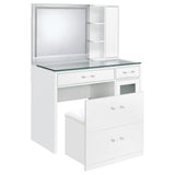 Flora 2-drawer Vanity Set with LED Mirror White High Gloss - Tampa Furniture Outlet