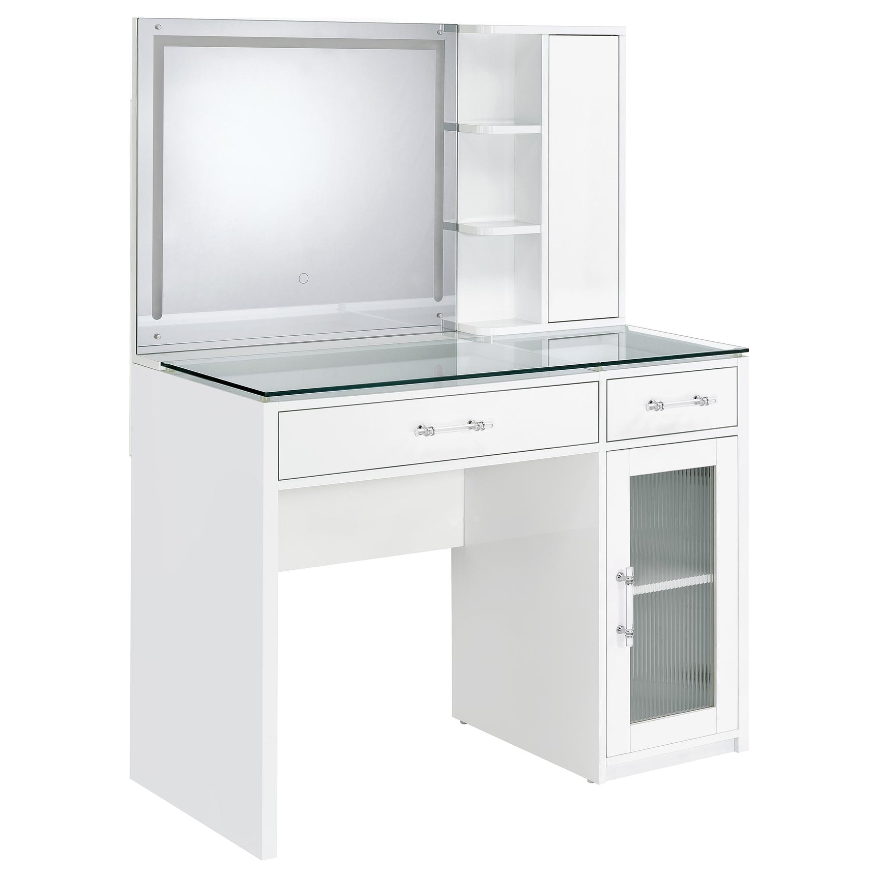 Flora 2-drawer Vanity Set with LED Mirror White High Gloss - Tampa Furniture Outlet