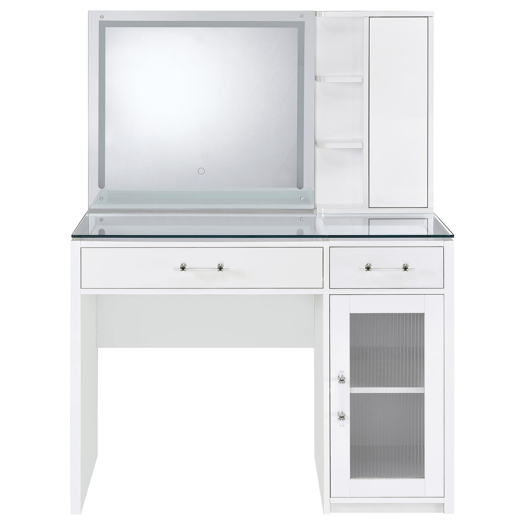 Flora 2-drawer Vanity Set with LED Mirror White High Gloss - Tampa Furniture Outlet