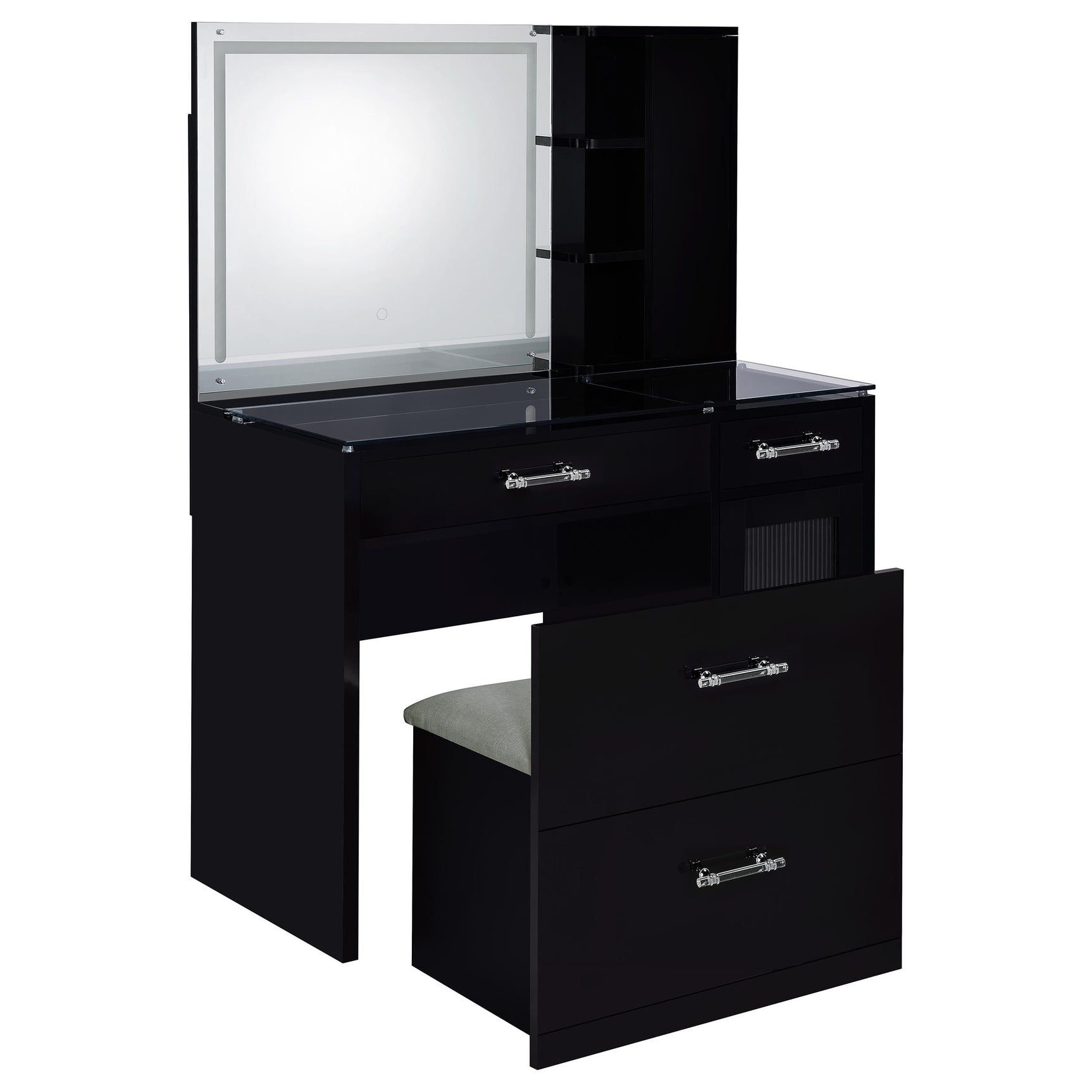Flora 2-drawer Vanity Set with LED Mirror Black High Gloss - Tampa Furniture Outlet